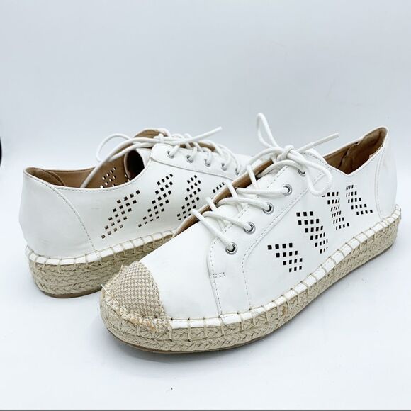 Journee Collection Shoes - Journee Collection Womens Razili White‎ Faux Leather Espadrilles Shoes NWOB